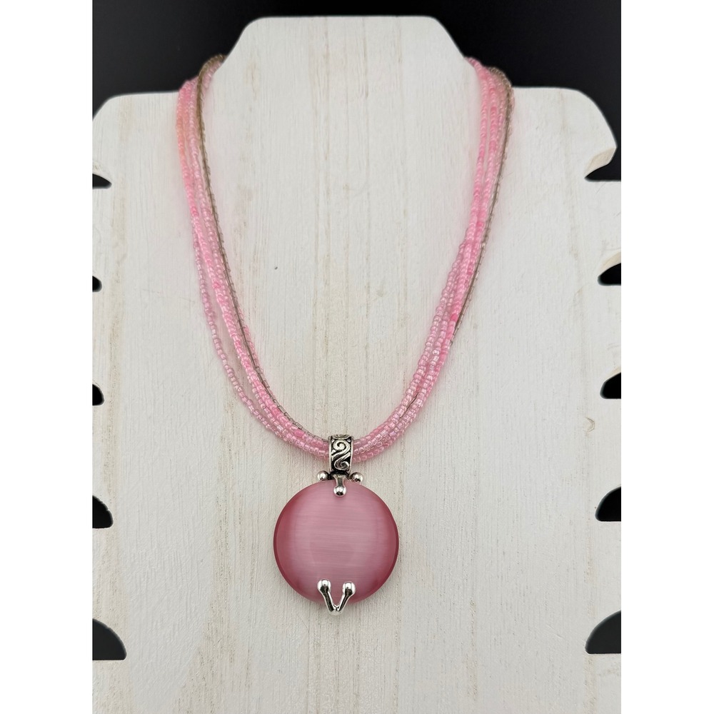 Premier Design Necklace Pink Multi Strand Beaded Silver Tone Cats Eye‎ Moonstone